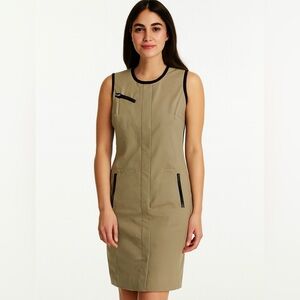 CARLISLE | Women's Olive Sleeveless Midi Dress Sz 8 edgy moto girl boss futurist